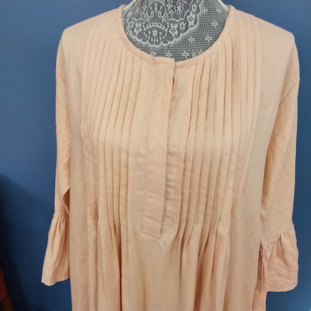 Superette 100% Linen Pleat Detail Dress- Size 12- Peach