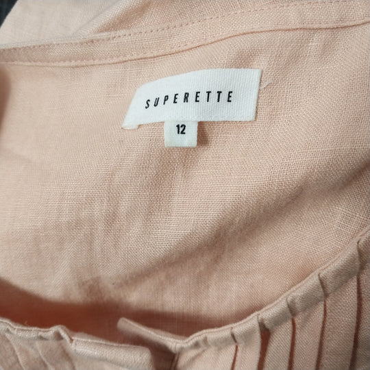 Superette 100% Linen Pleat Detail Dress- Size 12- Peach