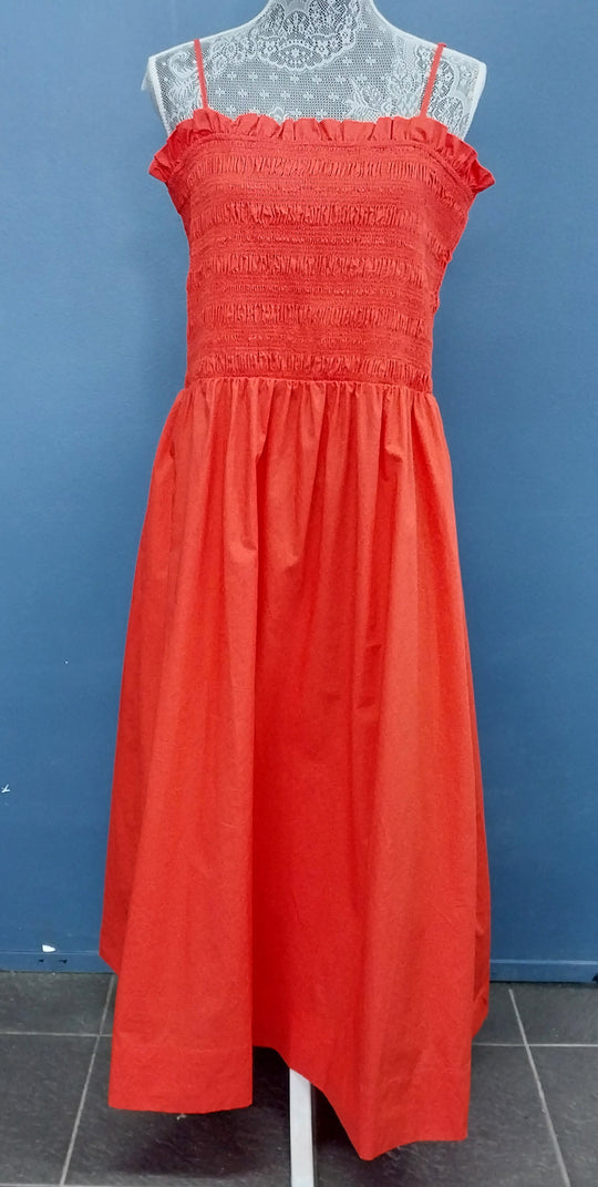 Mineral Shirred Top Dress 100% Cotton -Red/Orange  Size 20