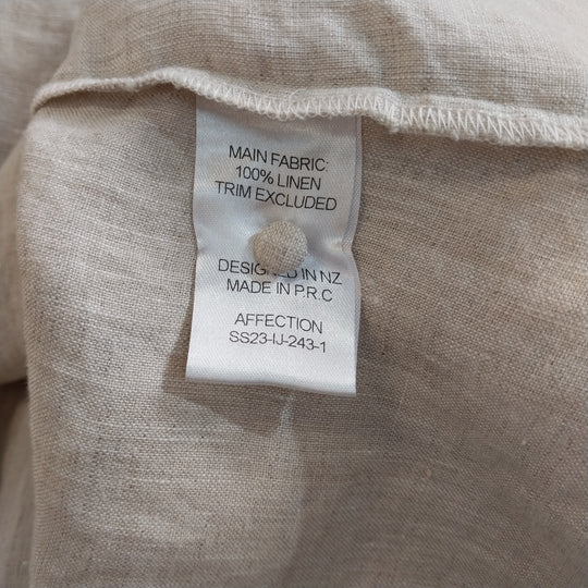 Ivy + Jack 100% Linen Blouse Size 12 Shirred Neck -Oatmeal