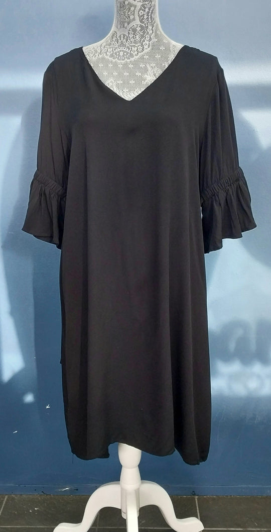 THING THING 100% Rayon Flared Dress -Size 12 -Black