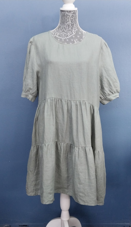 Among The Brave 100% Linen, Tiered Dress , Size 12,Sage Green
