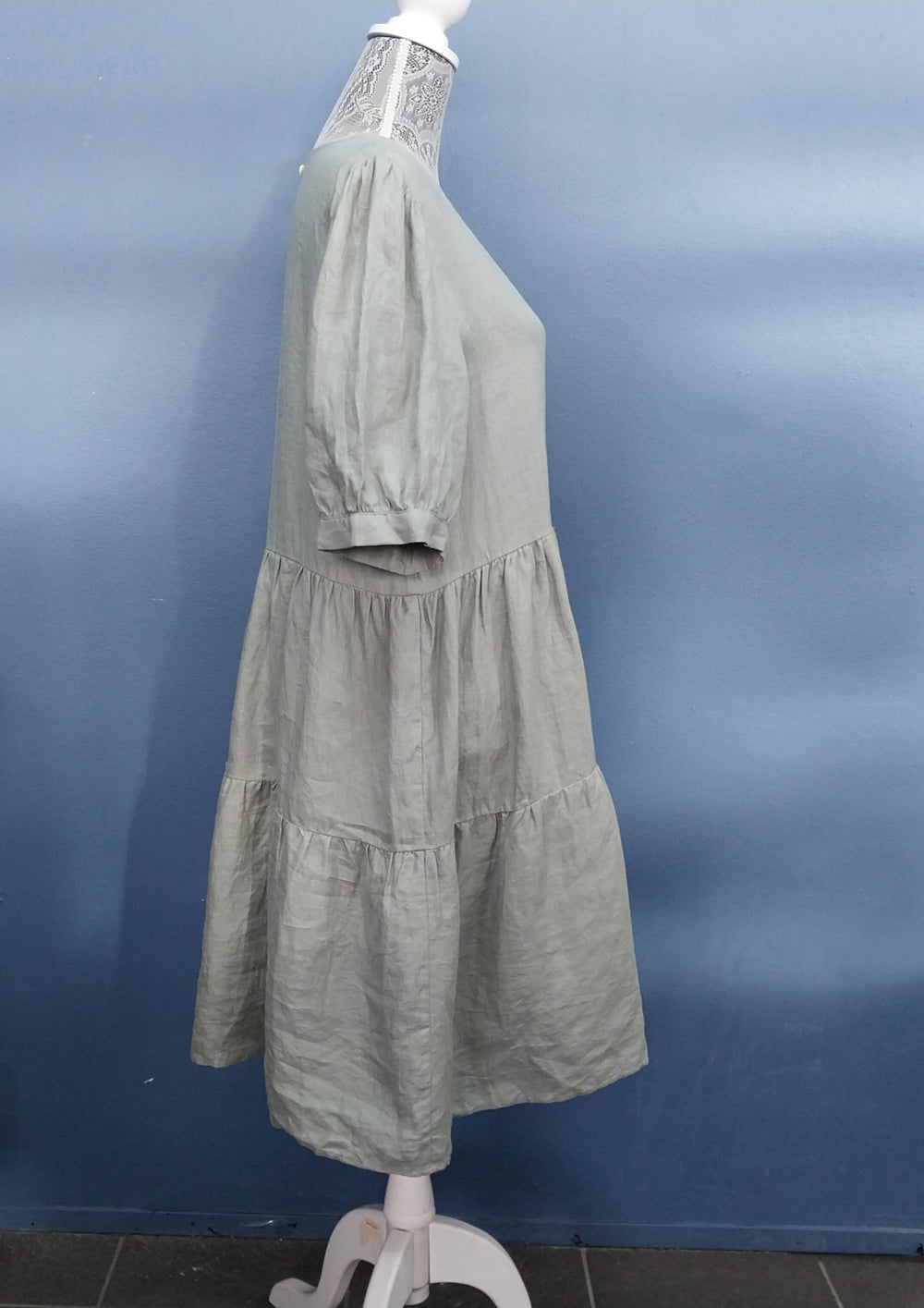 Among The Brave 100% Linen, Tiered Dress , Size 12,Sage Green