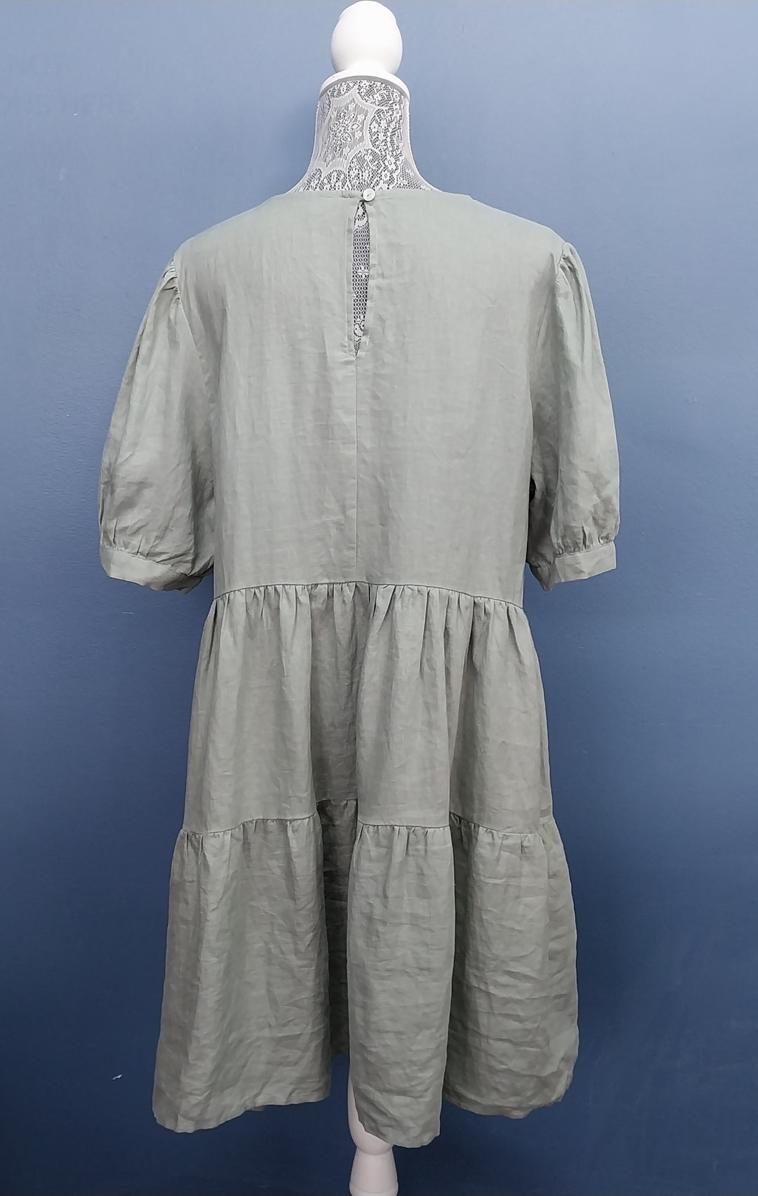 Among The Brave 100% Linen, Tiered Dress , Size 12,Sage Green