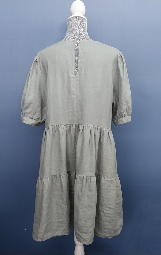 Among The Brave 100% Linen, Tiered Dress , Size 12,Sage Green