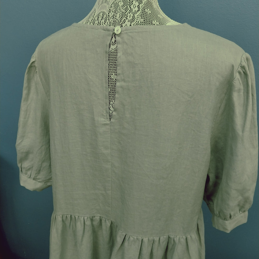 Among The Brave 100% Linen, Tiered Dress , Size 12,Sage Green