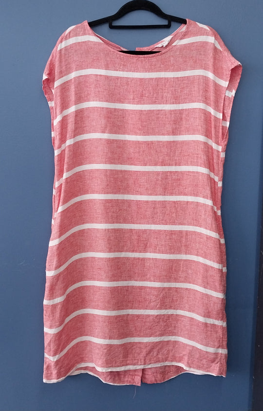 *Zest 100% Linen Dress Size 12  Red /White Stripe*