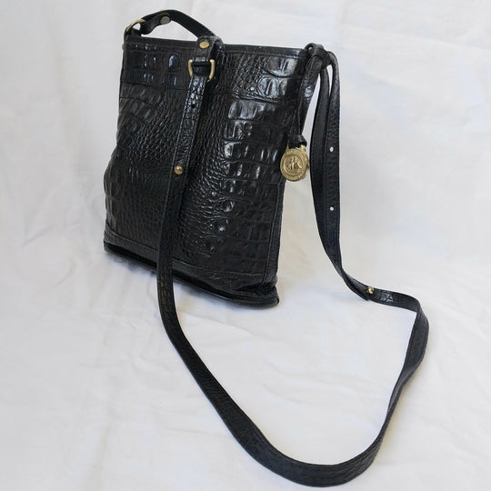 *Vintage Brahmin USA Crossbody Bag -Black- Croc Embossed Leather*