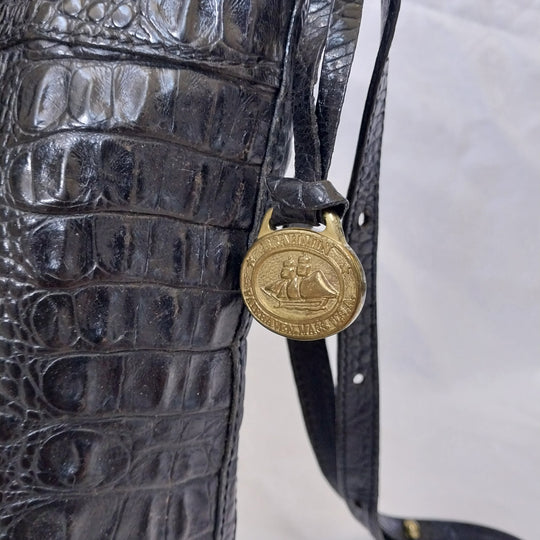 *Vintage Brahmin USA Crossbody Bag -Black- Croc Embossed Leather*