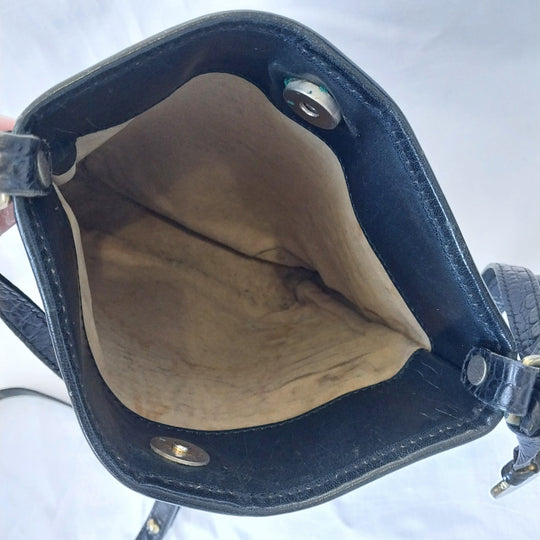 *Vintage Brahmin USA Crossbody Bag -Black- Croc Embossed Leather*