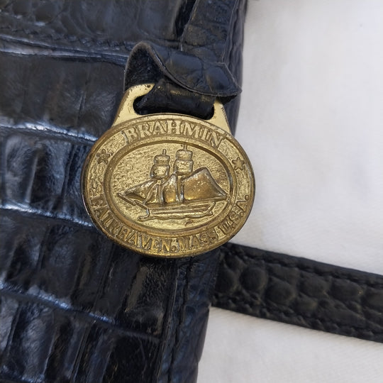 *Vintage Brahmin USA Crossbody Bag -Black- Croc Embossed Leather*