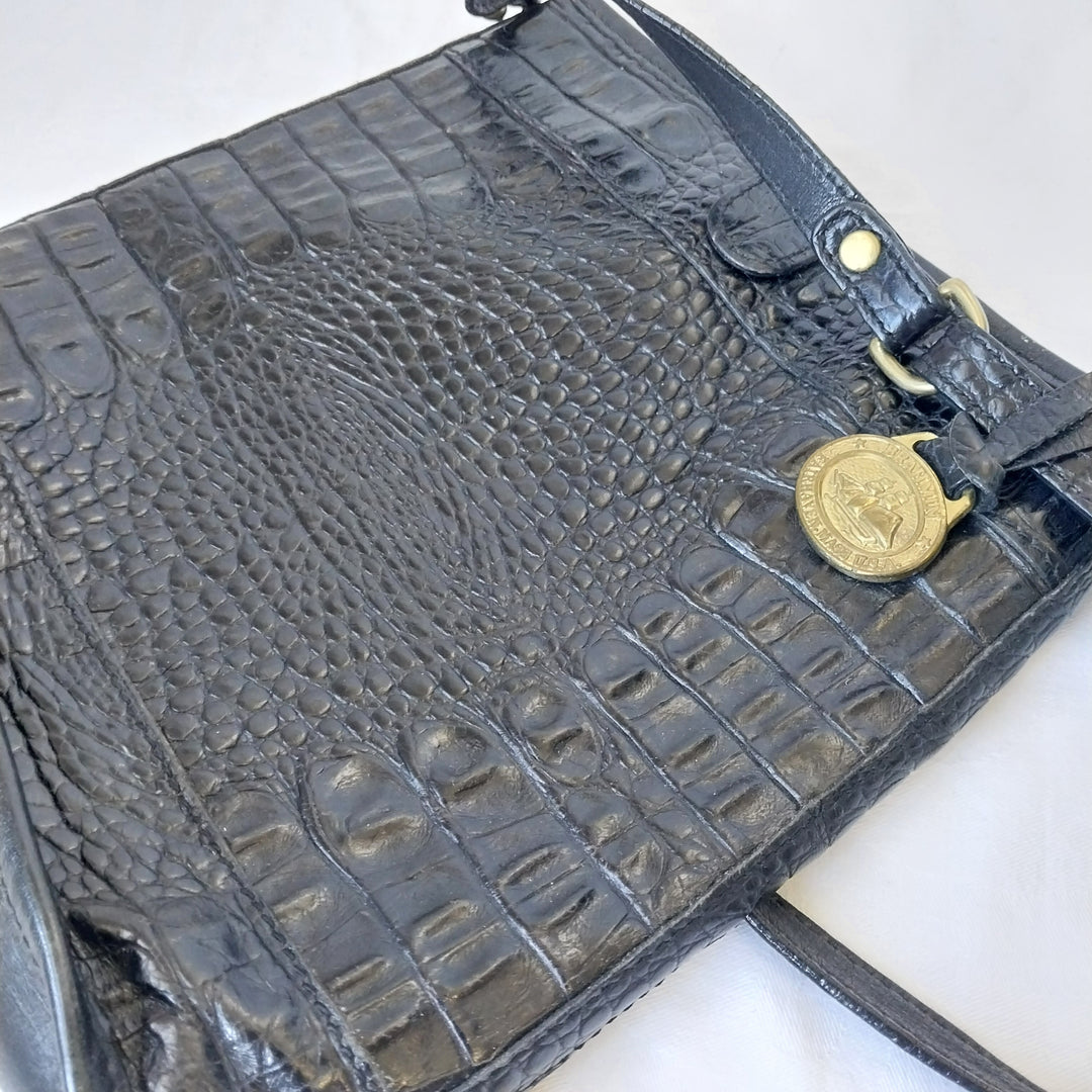 *Vintage Brahmin USA Crossbody Bag -Black- Croc Embossed Leather*