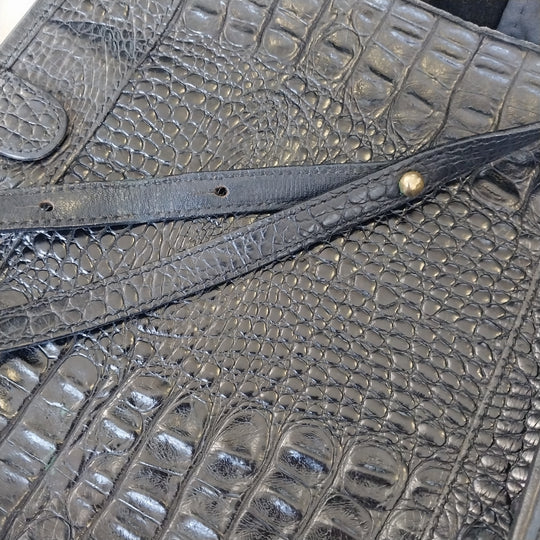 *Vintage Brahmin USA Crossbody Bag -Black- Croc Embossed Leather*