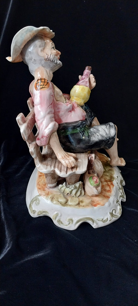 *Capodimonte Hobo Sitting On Bench- Vintage Porcelain*