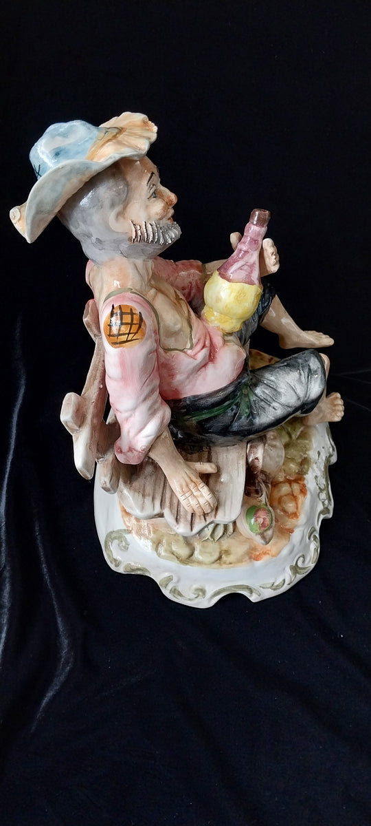 *Capodimonte Hobo Sitting On Bench- Vintage Porcelain*