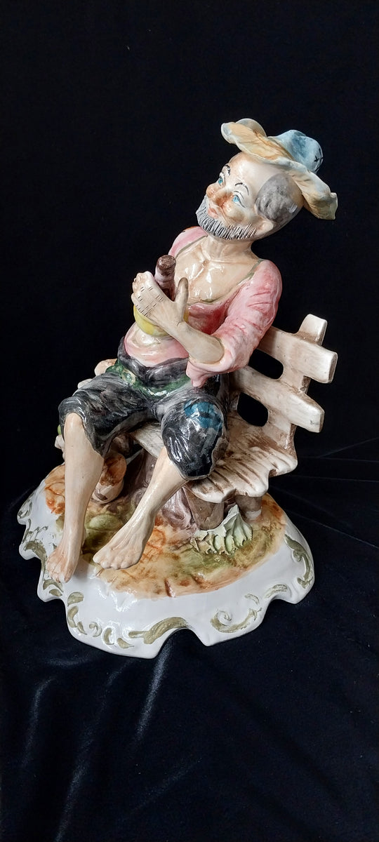 *Capodimonte Hobo Sitting On Bench- Vintage Porcelain*