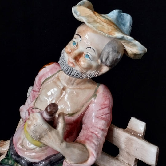 *Capodimonte Hobo Sitting On Bench- Vintage Porcelain*