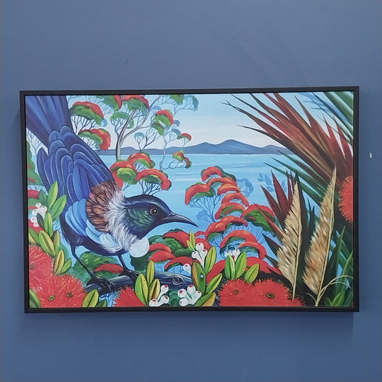 *New Zealand Art -Tui In a Pohutukawa Tree -Titled Kapiti by Irina Velman*