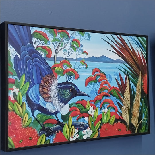 *New Zealand Art -Tui In a Pohutukawa Tree -Titled Kapiti by Irina Velman*