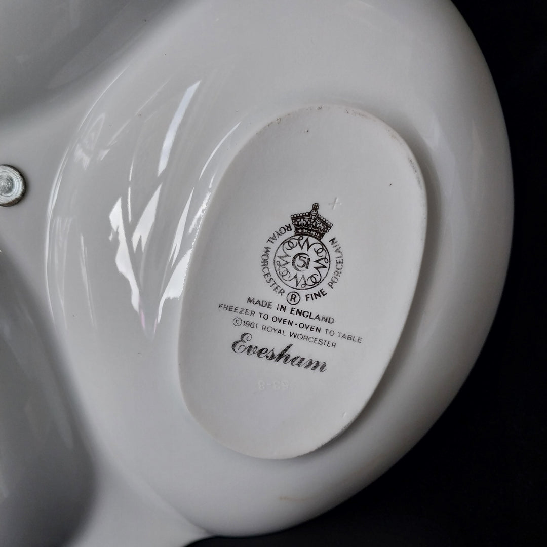 *Vintage Royal Worcester Evesham -three Part Relish Dish, Fine Porcelain. Gold Rim*