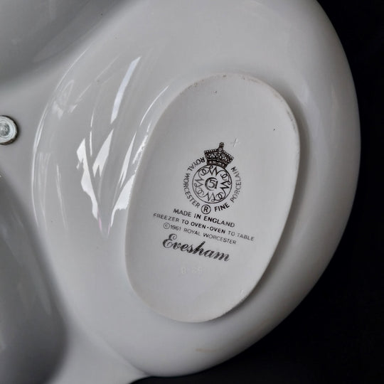 *Vintage Royal Worcester Evesham -three Part Relish Dish, Fine Porcelain. Gold Rim*