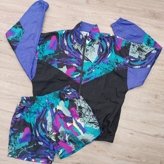 *Asics Tiger Windbreaker/Jacket Size L Vibrant 80s /90s Abstract Pattern*