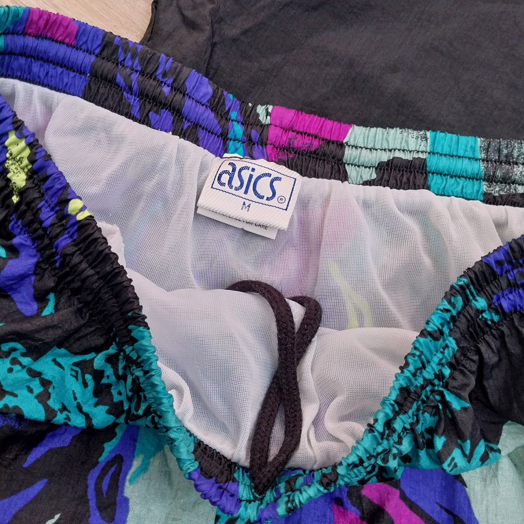 *Asics Tiger Lined Shorts  Size M Vibrant 80s/90s Abstract Pattern*