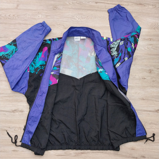 *Asics Tiger Windbreaker/Jacket Size L Vibrant 80s /90s Abstract Pattern*