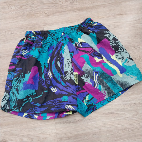 *Asics Tiger Lined Shorts  Size M Vibrant 80s/90s Abstract Pattern*
