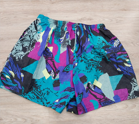 *Asics Tiger Lined Shorts  Size M Vibrant 80s/90s Abstract Pattern*