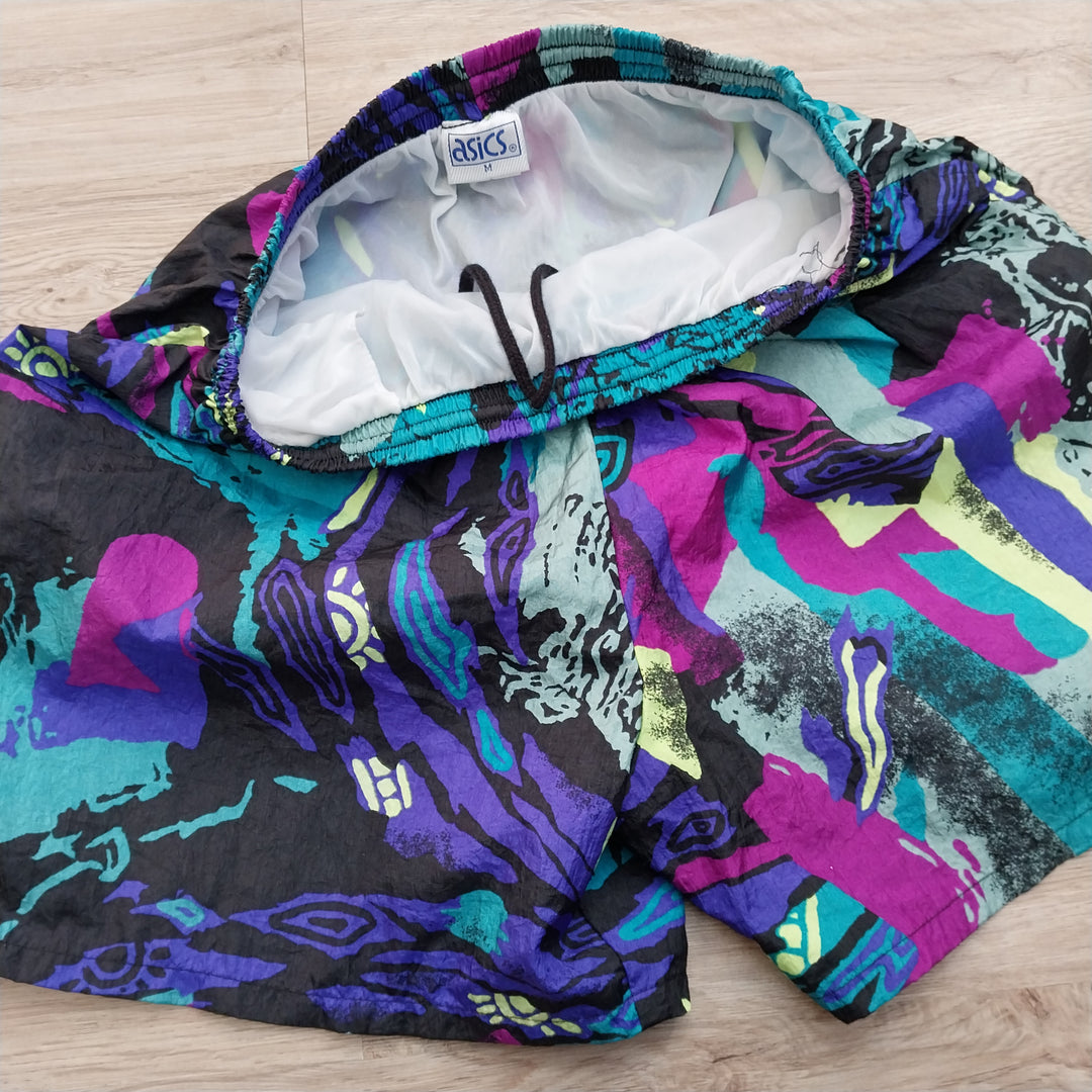 *Asics Tiger Lined Shorts  Size M Vibrant 80s/90s Abstract Pattern*
