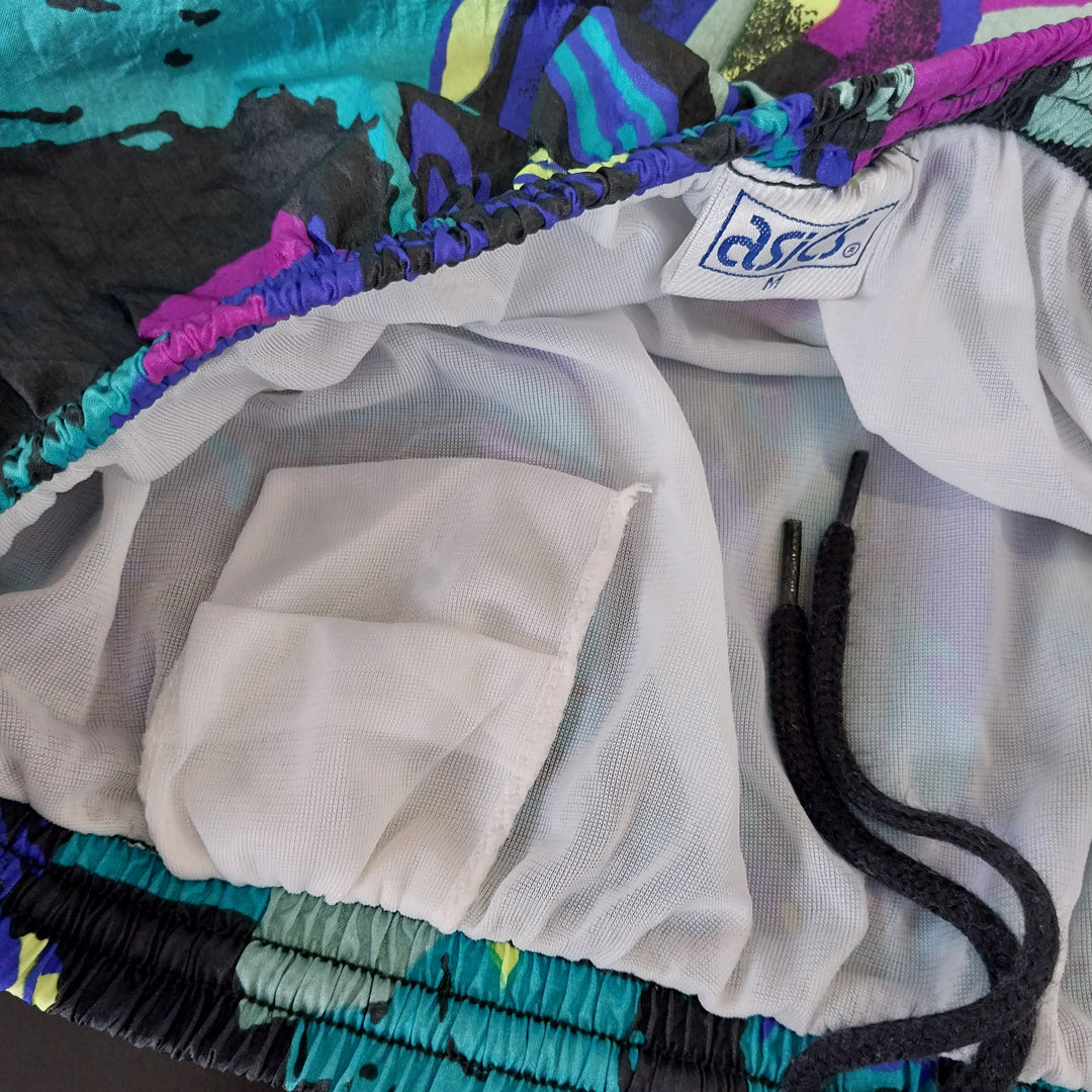 *Asics Tiger Lined Shorts  Size M Vibrant 80s/90s Abstract Pattern*