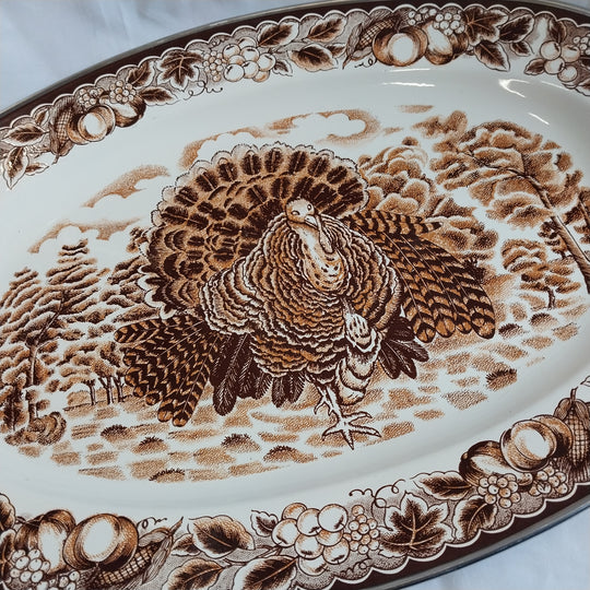 *Thanksgiving / Christmas Large Oval Turkey Platter -Enamelled as New *