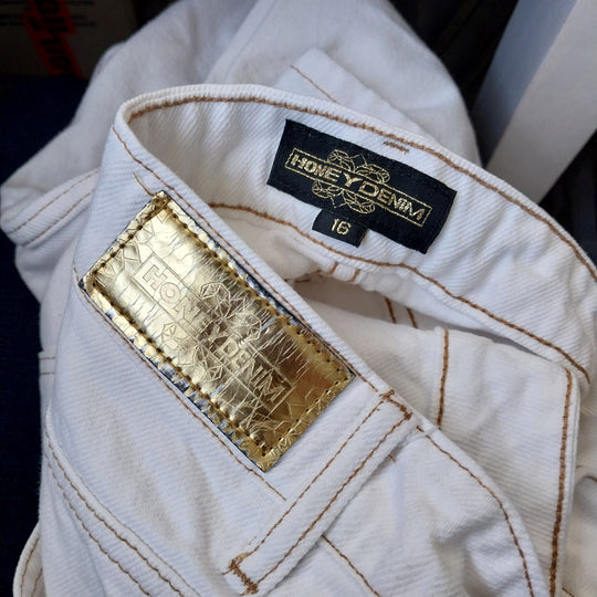 *Augustine -Honey Denim Jeans Womens  Size 16 Off White  100% Cotton*