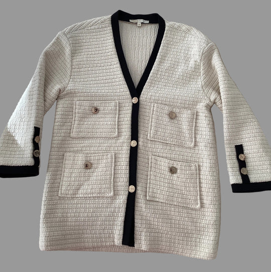 Maje Vega Ecru Tweed Cardigan -size 6/8