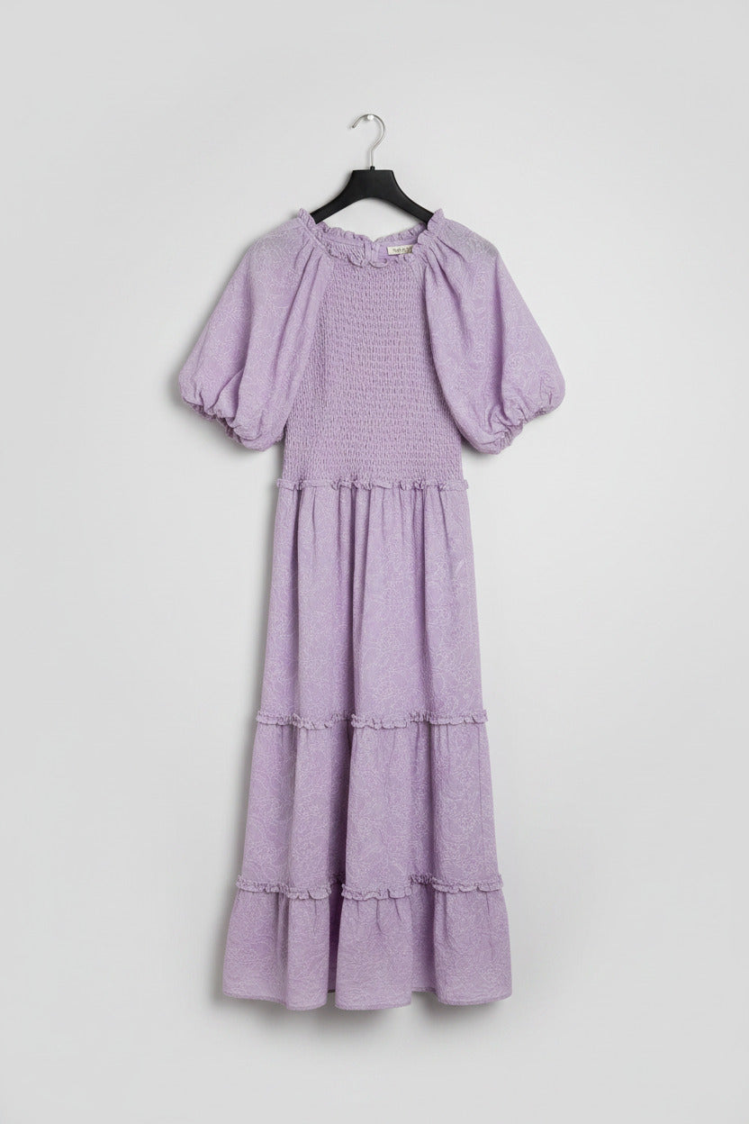 Augustine Smocked Puff Sleeve Midi Dress