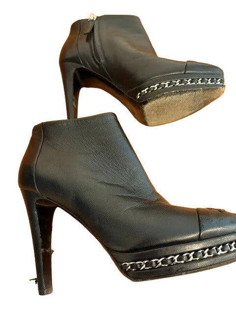 Womens "Chanel" Black Leather Booties