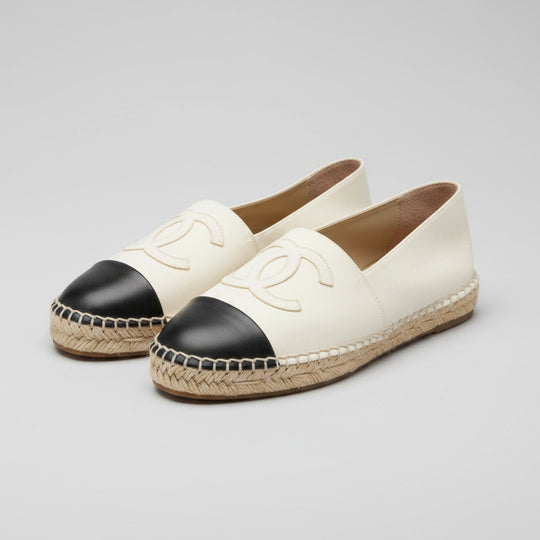Chanel Leather CC Cap-Toe Espadrilles