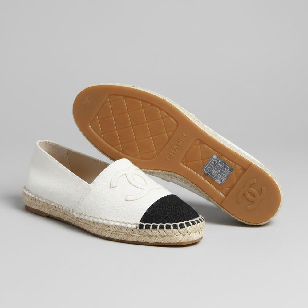 Chanel Leather CC Cap-Toe Espadrilles