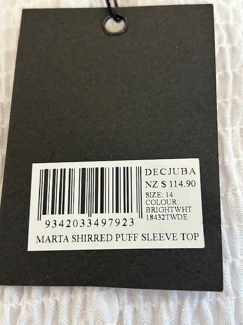 Decjuba Shirred Puff Sleeve Top (BNWT)