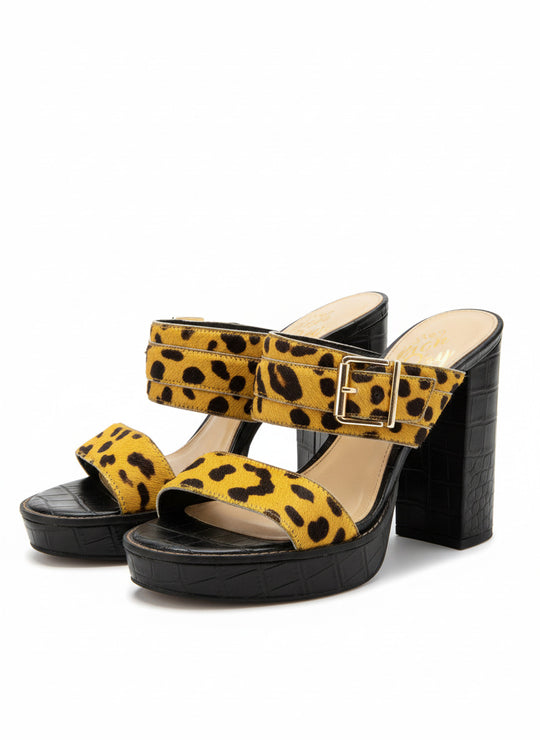 "Hey Monday" Embossed Leopard and Crocodile Print Sandals