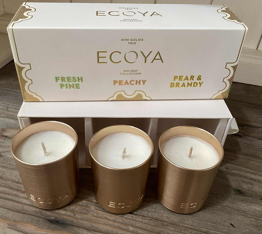 ECOYA mini goldie trio holiday collection candles