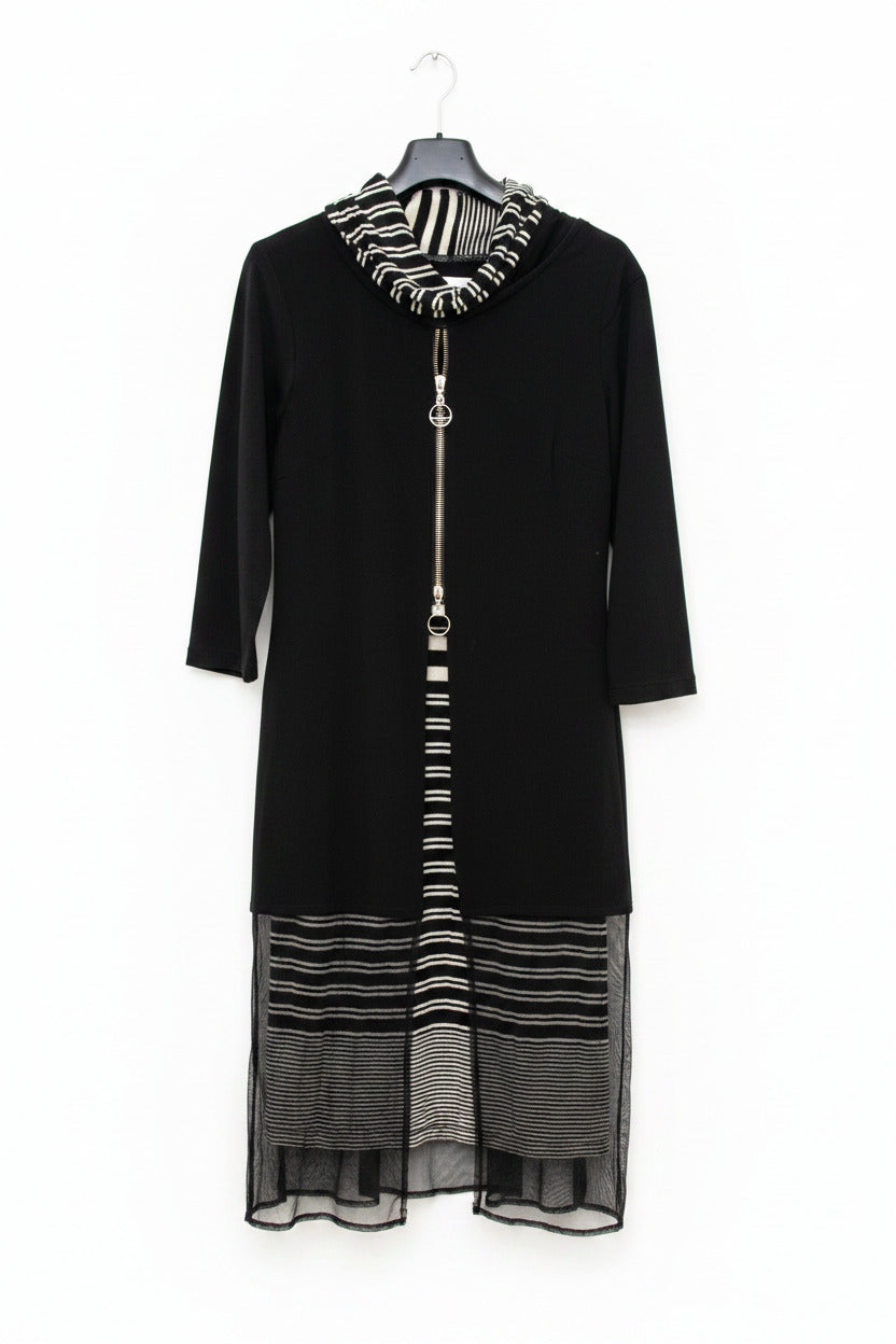 Joseph Ribkoff Cowl Neck Layered Midi Dress
