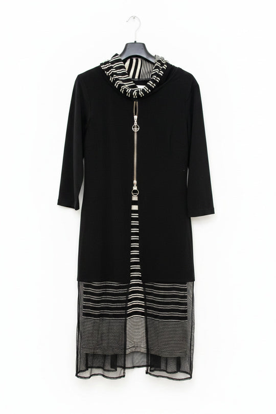Joseph Ribkoff Cowl Neck Layered Midi Dress