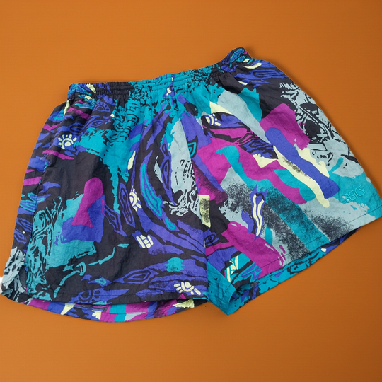 *Asics Tiger Lined Shorts  Size M Vibrant 80s/90s Abstract Pattern*