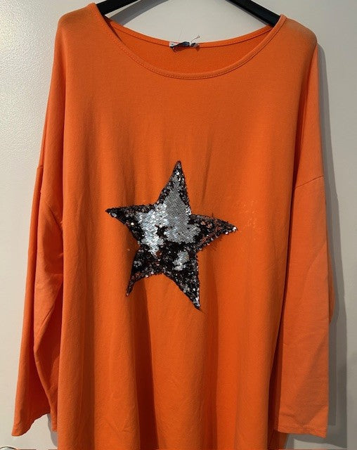 Ladies Over Size Star Sequin Top