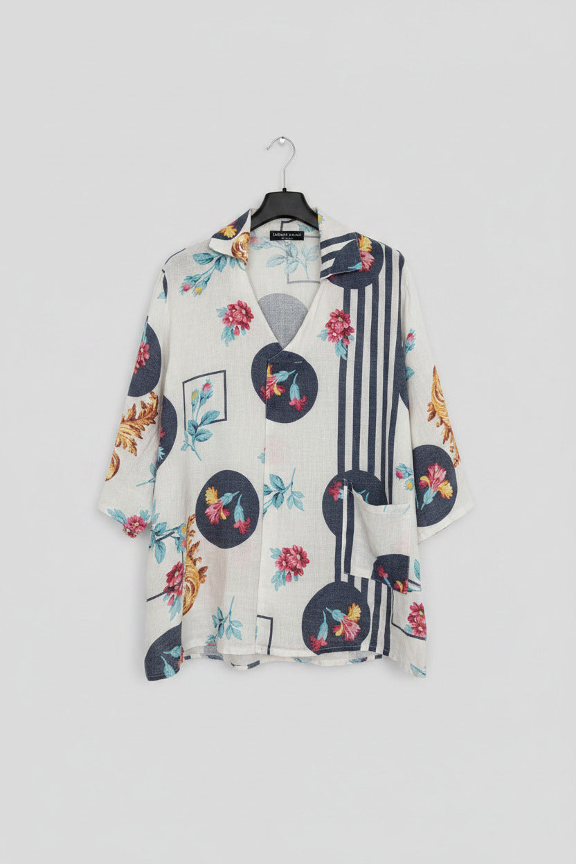Simply Linen Womens Multi Patterned Top