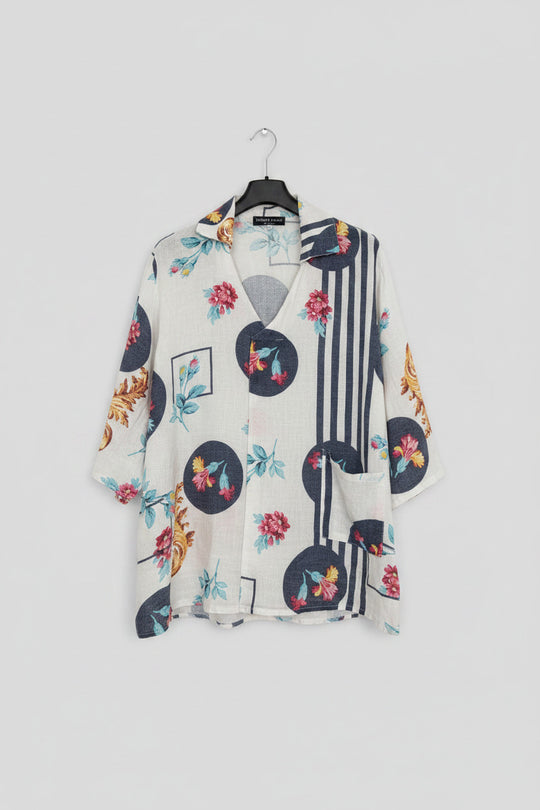 Simply Linen Womens Multi Patterned Top